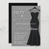 Fifty and Fabulous Black and Silver 50th Birthday  招待状 (正面/裏面)