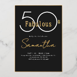 Fifty and Fabulous Black & Gold 50th Birthday 箔招待状