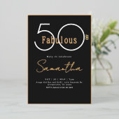 Fifty and Fabulous Black & Gold 50th Birthday 箔招待状 (立ち正面)