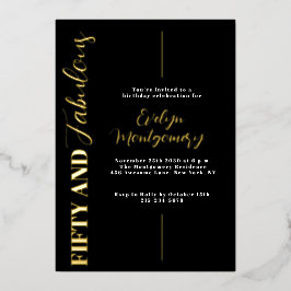 Fifty and Fabulous Black Gold 50th Birthday Party  箔招待状