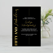 Fifty and Fabulous Black Gold 50th Birthday Party 箔招待状 (立ち正面)