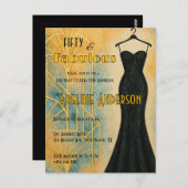Fifty and Fabulous Black Gold Art Deco 50th  ポストカード (正面/裏面)