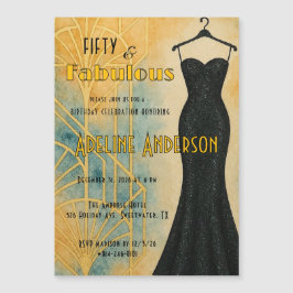 Fifty and Fabulous Black Gold Art Deco Magnet Card