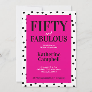 Fifty and Fabulous Black Hot Pink 50th Birthday 招待状