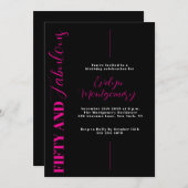 Fifty and Fabulous Black Pink 50th Birthday Party  招待状 (正面/裏面)