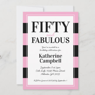 Fifty and Fabulous Black Pink 50th Birthday Party 招待状