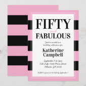 Fifty and Fabulous Black Pink 50th Birthday Party 招待状 (正面/裏面)