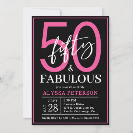Fifty and Fabulous Black Script 50th Birthday 招待状