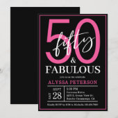 Fifty and Fabulous Black Script 50th Birthday 招待状 (正面/裏面)
