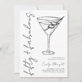 Fifty and Fabulous Black Script Line Art Martini 招待状 (正面)