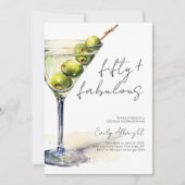 Fifty and Fabulous Black Script Watercolor Martini 招待状 (正面)
