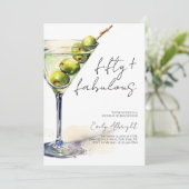 Fifty and Fabulous Black Script Watercolor Martini 招待状 (スタンド正面)