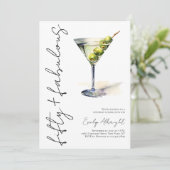 Fifty and Fabulous Black Script Watercolor Martini 招待状 (スタンド正面)