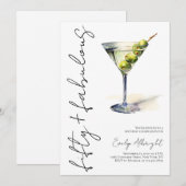 Fifty and Fabulous Black Script Watercolor Martini 招待状 (正面/裏面)