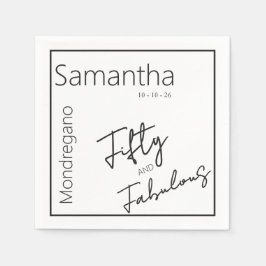 Fifty and Fabulous Black White 50th Birthday スタンダードカクテルナプキン