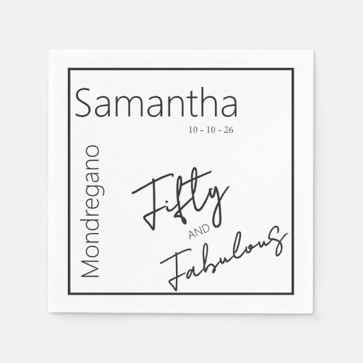 Fifty and Fabulous Black White 50th Birthday スタンダードカクテルナプキン (正面)
