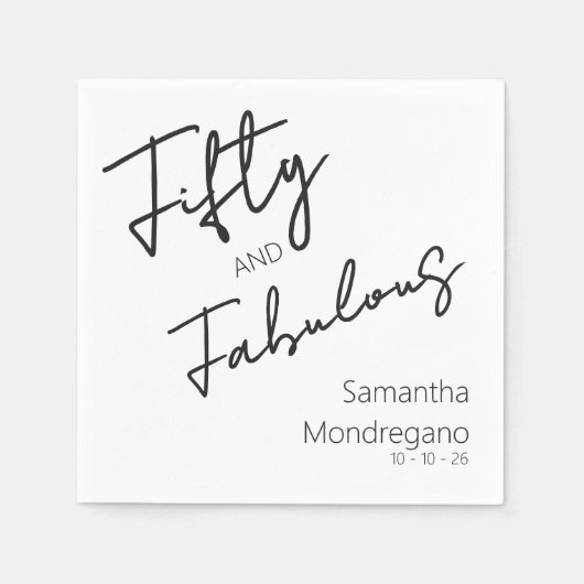 Fifty and Fabulous Black White 50th Birthday スタンダードカクテルナプキン (正面)