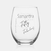 Fifty and Fabulous Black White 50th Birthday ステムなしワイングラス (正面)