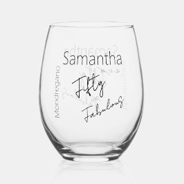 Fifty and Fabulous Black White 50th Birthday ステムなしワイングラス