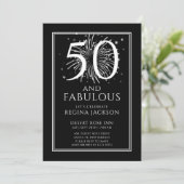 Fifty and Fabulous Black White 50th Birthday Party 招待状 (スタンド正面)