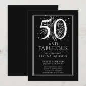 Fifty and Fabulous Black White 50th Birthday Party 招待状 (正面/裏面)