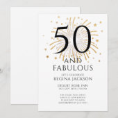 Fifty and Fabulous Black White 50th Birthday Party 招待状 (正面/裏面)