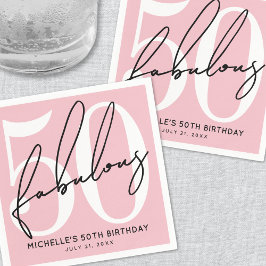 Fifty And Fabulous Blush Pink 50th Birthday スタンダードカクテルナプキン