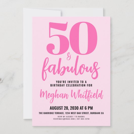 Fifty and Fabulous Blush Pink 50th Birthday Party 招待状 (正面)