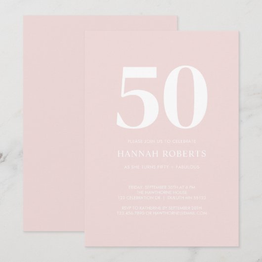 Fifty and Fabulous Blush Pink 50th Birthday Party 招待状 (正面/裏面)