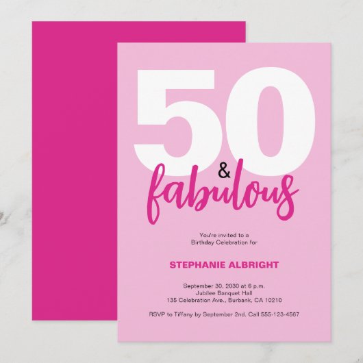 Fifty and Fabulous Blush Pink 50th Birthday Party 招待状 (正面/裏面)