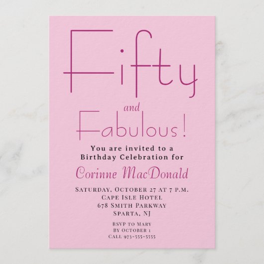 Fifty and Fabulous Blush Pink 50th Birthday Party 招待状 (正面)