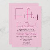 Fifty and Fabulous Blush Pink 50th Birthday Party 招待状 (正面/裏面)