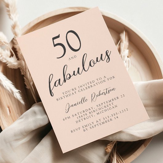 Fifty and Fabulous Blush Pink 50th Birthday Party 招待状