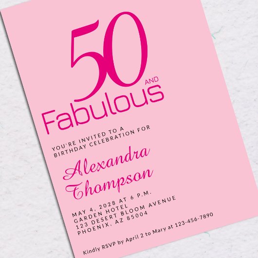 Fifty and Fabulous Blush Pink 50th Birthday Party 招待状
