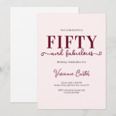 Fifty and Fabulous Blush Pink 50th Birthday Party 招待状 (正面/裏面)