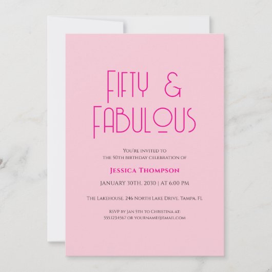 Fifty and Fabulous Blush Pink 50th Birthday Party  招待状 (正面)