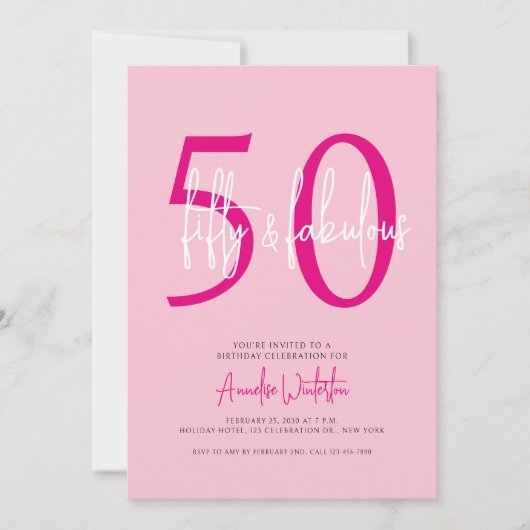 Fifty and Fabulous Blush Pink 50th Birthday Party 招待状 (正面)