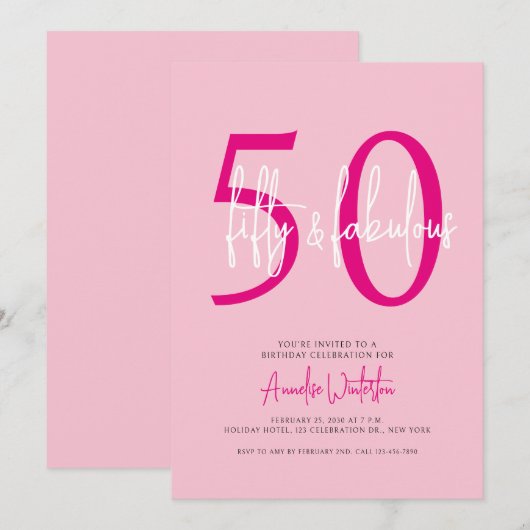 Fifty and Fabulous Blush Pink 50th Birthday Party  招待状 (正面/裏面)