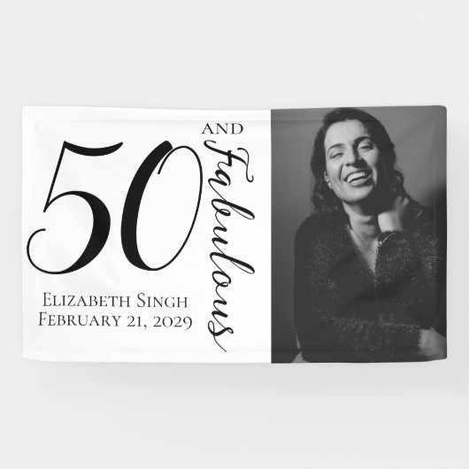 Fifty and Fabulous Bold Photo 50th Birthday Party  横断幕 (横)