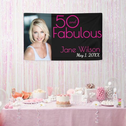 Fifty and Fabulous Bold Photo 50th Birthday Party  横断幕 (パーティー)