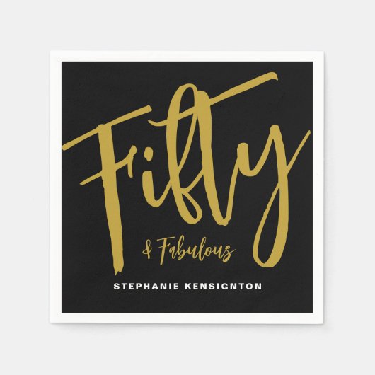 Fifty and Fabulous Bold Script 50th Birthday Party スタンダードカクテルナプキン (正面)