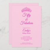 Fifty and Fabulous Crown Pink Birthday 招待状 (正面/裏面)