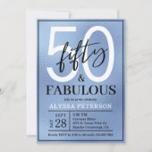 Fifty and Fabulous Dusty Blue Script 50th Birthday 招待状 (正面)