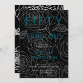 Fifty and Fabulous Floral 50th Birthday 招待状 (正面/裏面)