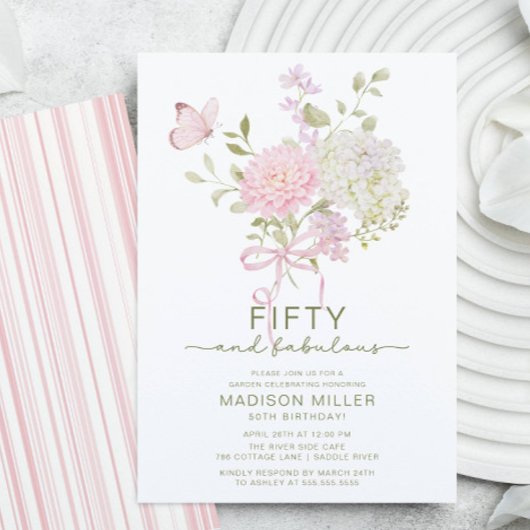 Fifty and Fabulous Floral Birthday Invite 招待状