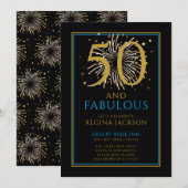 Fifty and Fabulous Gold Black 50th Birthday Party 招待状 (正面/裏面)