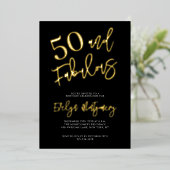Fifty and Fabulous Gold Black 50th Birthday Party  箔招待状 (立ち正面)