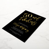 Fifty and Fabulous Gold Black 50th Birthday Party  箔招待状 (回転した状態)