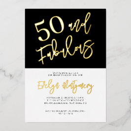 Fifty and Fabulous Gold Black 50th Birthday Party  箔招待状