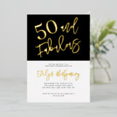 Fifty and Fabulous Gold Black 50th Birthday Party  箔招待状 (立ち正面)